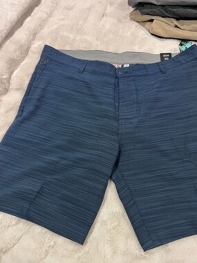 Ron Jon Men's Navy Blue Striped Flat Front Shorts